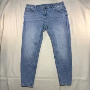 Zara Mens Light Wash Tapered Denim Jeans Size 38 Light Blue Stretch Slim Fit